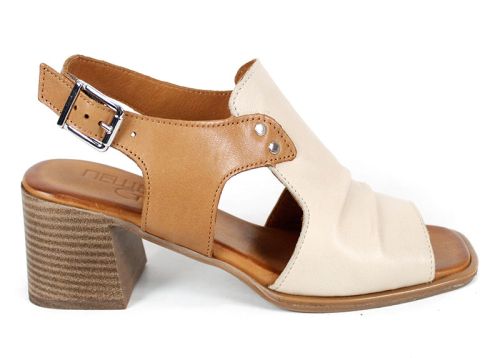 Belle Allure – sandale damă din piele naturală în bej și tabac