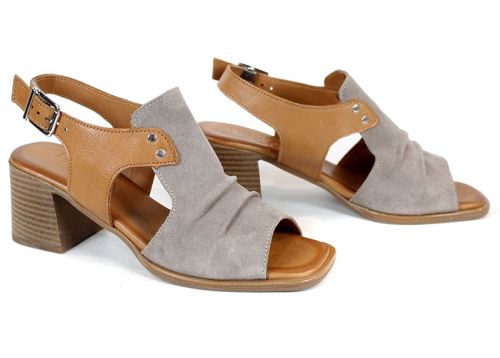 sandale dama velur natural si piele vizon tabac toc