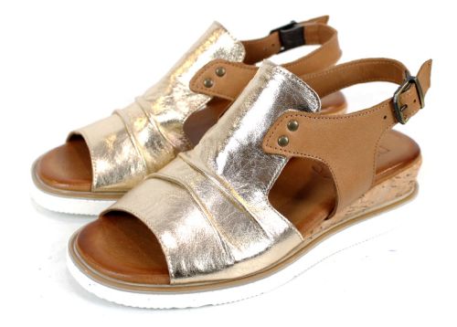 Luna Suave – sandale damă din piele naturală în auriu și tabac