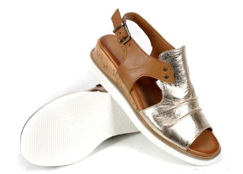 Luna Suave – sandale damă din piele naturală în auriu și tabac