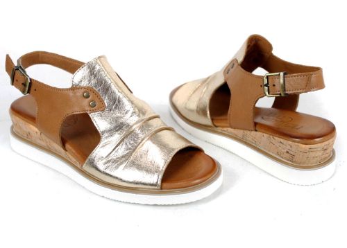 Luna Suave – sandale damă din piele naturală în auriu și tabac