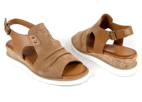 Luna Suave – sandale damă din velur și piele naturală în maro deschis