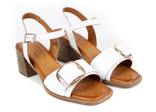 Silent Grace – sandale damă albe cu toc din piele naturală