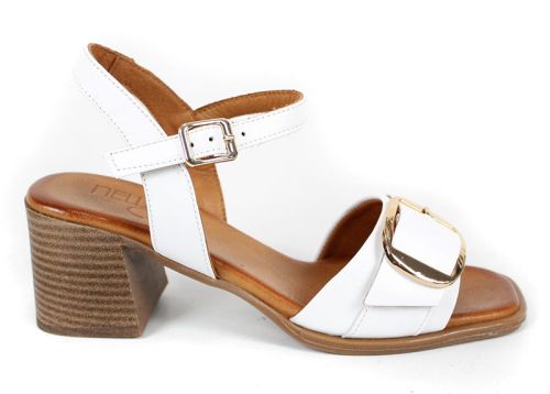 Silent Grace – sandale damă albe cu toc din piele naturală