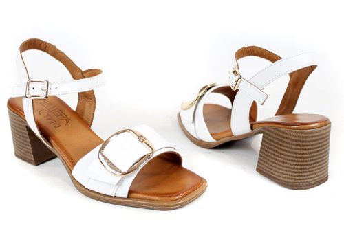 Silent Grace – sandale damă albe cu toc din piele naturală