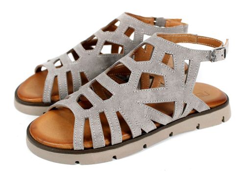 Soft Presence – sandale damă joase din velur natural în nuanță taupe