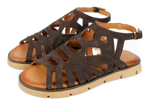 Soft Presence – sandale damă joase din velur natural maro închis, confort zilnic