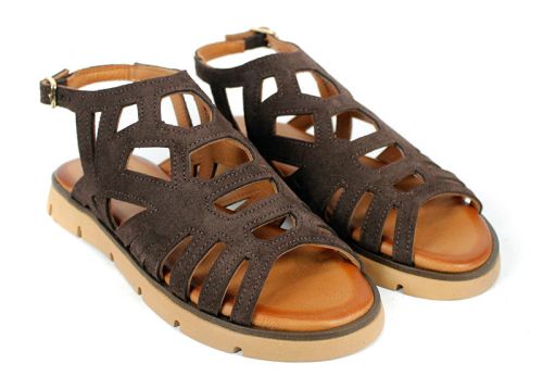 Soft Presence – sandale damă joase din velur natural maro închis, confort zilnic