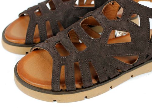 Soft Presence – sandale damă joase din velur natural maro închis, confort zilnic