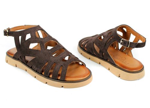 Soft Presence – sandale damă joase din velur natural maro închis, confort zilnic