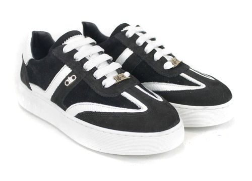 Dorelle Vita – sneakerși damă din piele velur neagră cu detalii albe