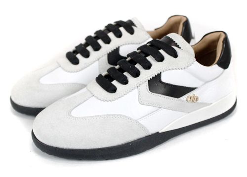 Lunara Belle – sneakerși damă retro din piele naturală și velur alb