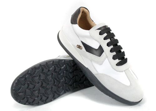 Lunara Belle – sneakerși damă retro din piele naturală și velur alb