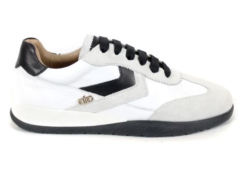 Lunara Belle – sneakerși damă retro din piele naturală și velur alb