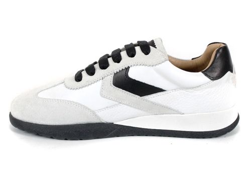 Lunara Belle – sneakerși damă retro din piele naturală și velur alb