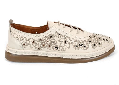 Pantofi de vară Nerisa Flow din piele naturală bej cu perforații florale elegante