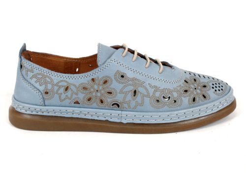 Pantofi de vară Nerisa Flow din piele naturală albastru deschis cu perforații florale