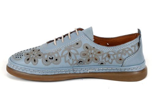Pantofi de vară Nerisa Flow din piele naturală albastru deschis cu perforații florale