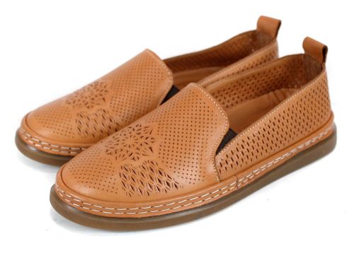 Pantofi de vară Selina Vanté din piele naturală în nuanță maro deschis perforat