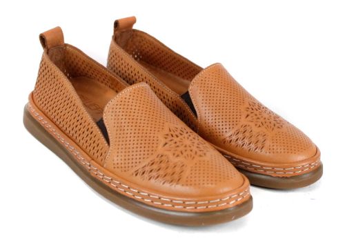 Pantofi de vară Selina Vanté din piele naturală în nuanță maro deschis perforat