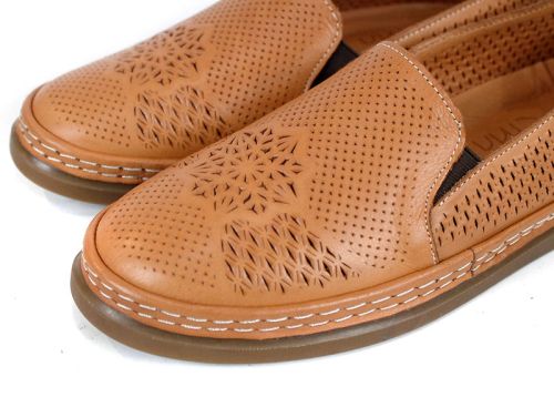 pantofi dama vara piele naturala maro deschis perforat