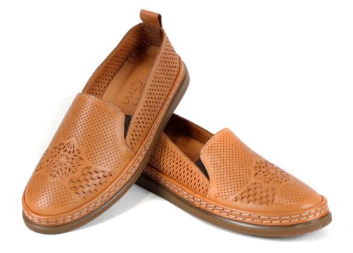 Pantofi de vară Selina Vanté din piele naturală în nuanță maro deschis perforat