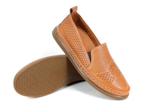 Pantofi de vară Selina Vanté din piele naturală în nuanță maro deschis perforat