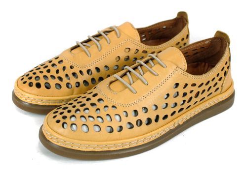 Pantofi de vară Soraya Lune – piele naturală galben muștar cu perforații mari