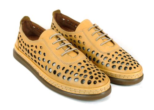 Pantofi de vară Soraya Lune – piele naturală galben muștar cu perforații mari