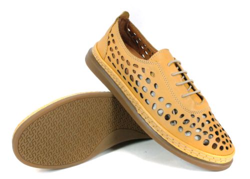 Pantofi de vară Soraya Lune – piele naturală galben muștar cu perforații mari