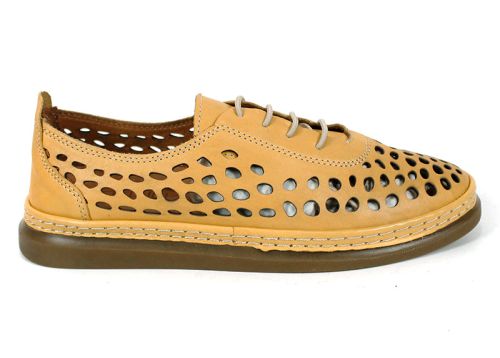 Pantofi de vară Soraya Lune – piele naturală galben muștar cu perforații mari