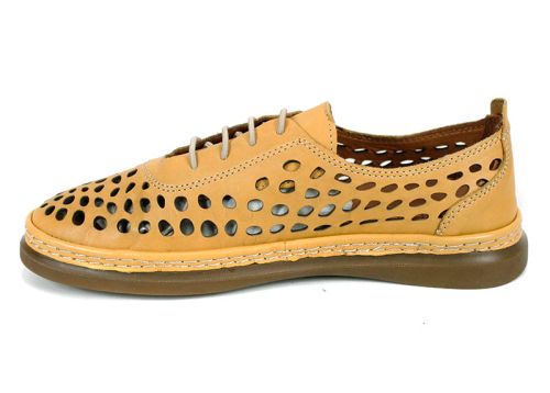 Pantofi de vară Soraya Lune – piele naturală galben muștar cu perforații mari