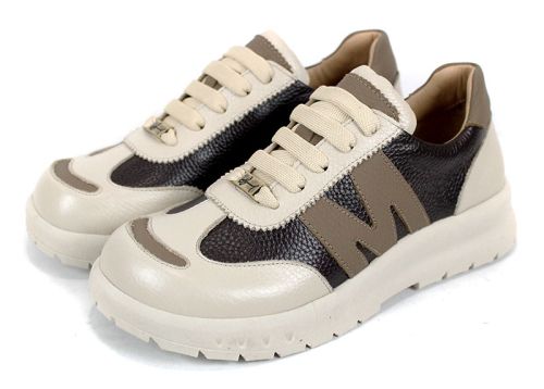 Virella Note – sneakers damă din piele naturală maro și bej
