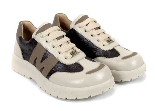 Virella Note – sneakers damă din piele naturală maro și bej