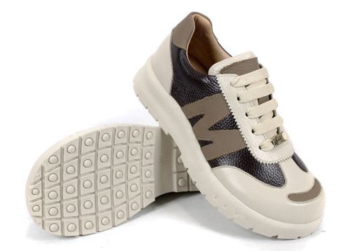 Virella Note – sneakers damă din piele naturală maro și bej