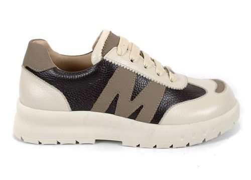 Virella Note – sneakers damă din piele naturală maro și bej