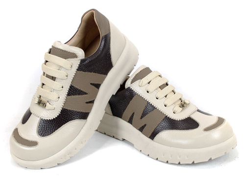 Virella Note – sneakers damă din piele naturală maro și bej