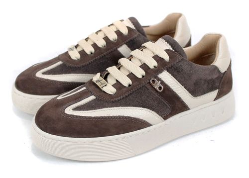 Dorelle Vita – sneakers damă din piele velur în maro închis cu accente bej