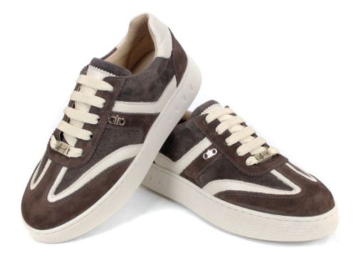 Dorelle Vita – sneakers damă din piele velur în maro închis cu accente bej