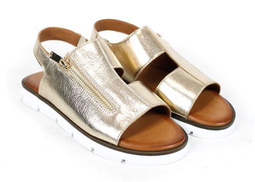 Viva Línea – sandale dama joase din piele naturală aurie