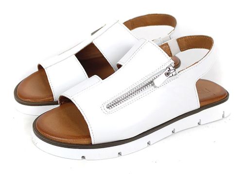 Viva Línea – sandale dama albe cu design minimalist și fermoar decorativ