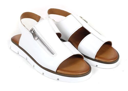 Viva Línea – sandale dama albe cu design minimalist și fermoar decorativ