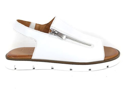 Viva Línea – sandale dama albe cu design minimalist și fermoar decorativ