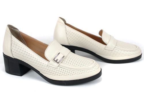 pantofi dama bej piele naturala perforata