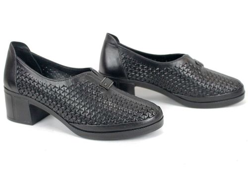 Talora Mien – pantofi dama negri de vară cu perforații și toc mic stabil