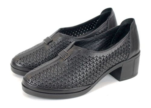 Talora Mien – pantofi dama negri de vară cu perforații și toc mic stabil