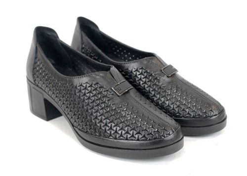 Talora Mien – pantofi dama negri de vară cu perforații și toc mic stabil