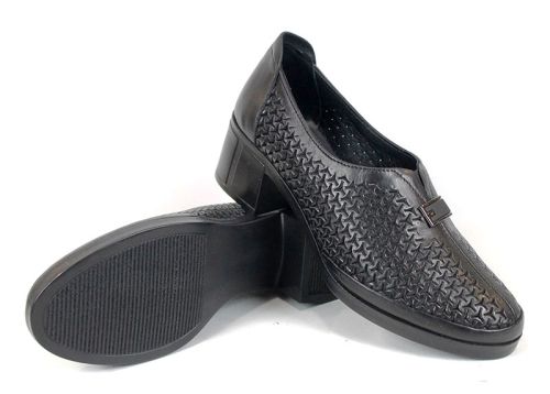 Talora Mien – pantofi dama negri de vară cu perforații și toc mic stabil