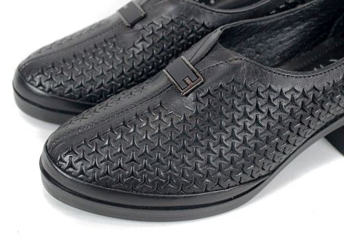 Talora Mien – pantofi dama negri de vară cu perforații și toc mic stabil