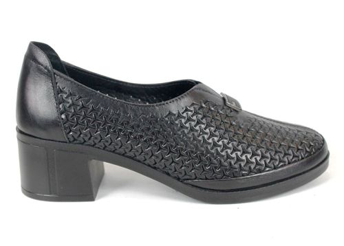 Talora Mien – pantofi dama negri de vară cu perforații și toc mic stabil